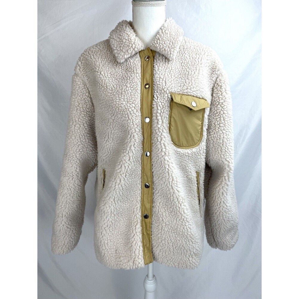 Rag & Bone Elliot Jacket Women Size Large Sherpa Coat Ivory Snap‎ Closure